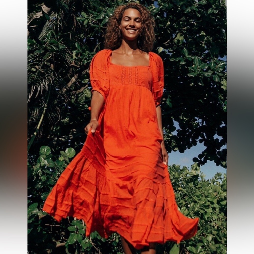 Free People Let’s Be Friends Red Midi Dress
